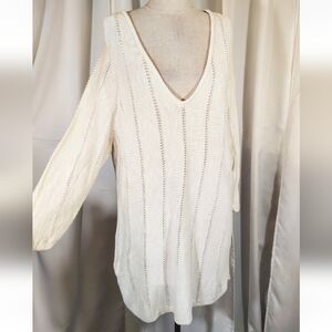 Chico's Knit Sweater, 3/4 Sleeve,V-Neck, Beige, Lghtwght,Chico's 3 Plus /US 18